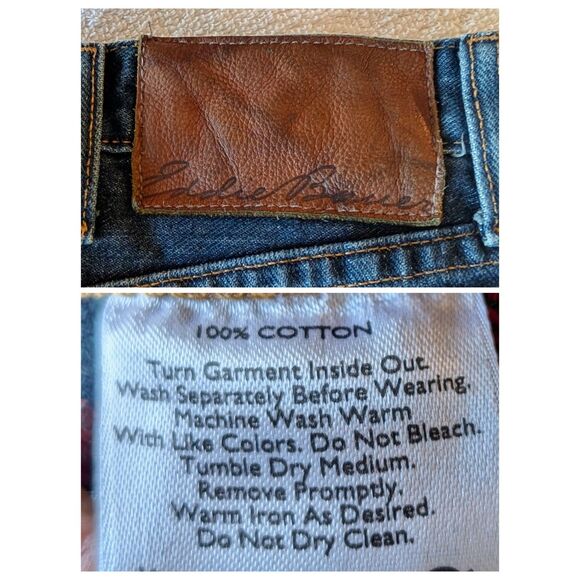 Eddie Bauer Straight Leg Relaxed Red Plaid Flannel Lined Jean Sz 38x34 - Picture 7 of 9